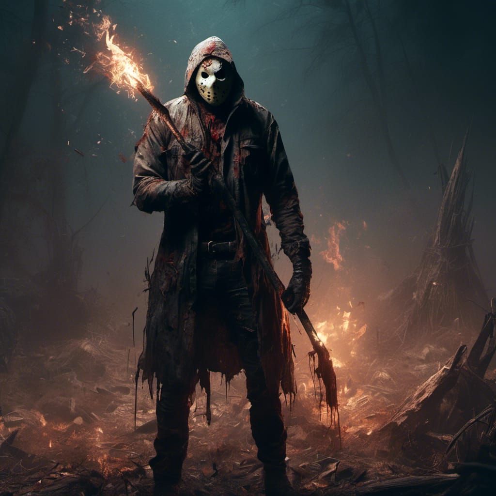 Menacing Jason Voorhees Welds Machete: 3D Anime Art