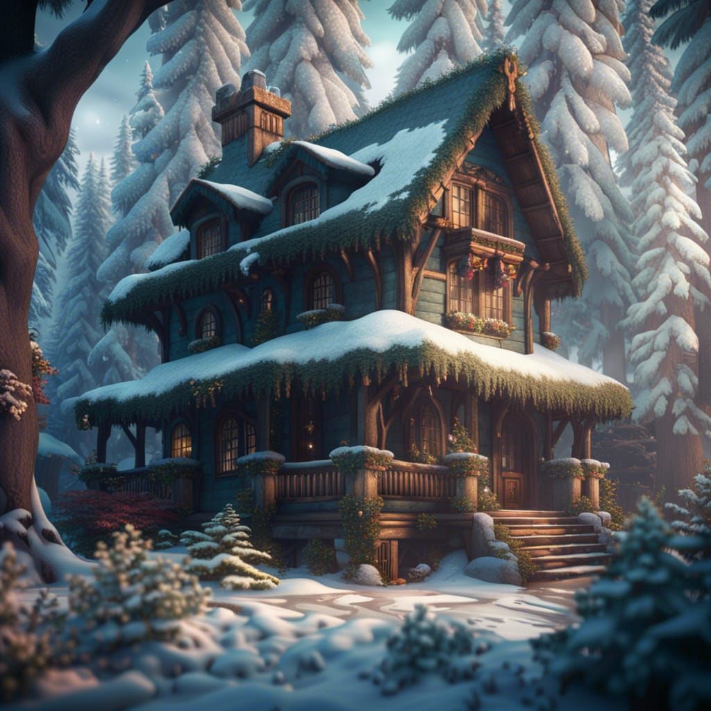 Cozy house in the winter forest