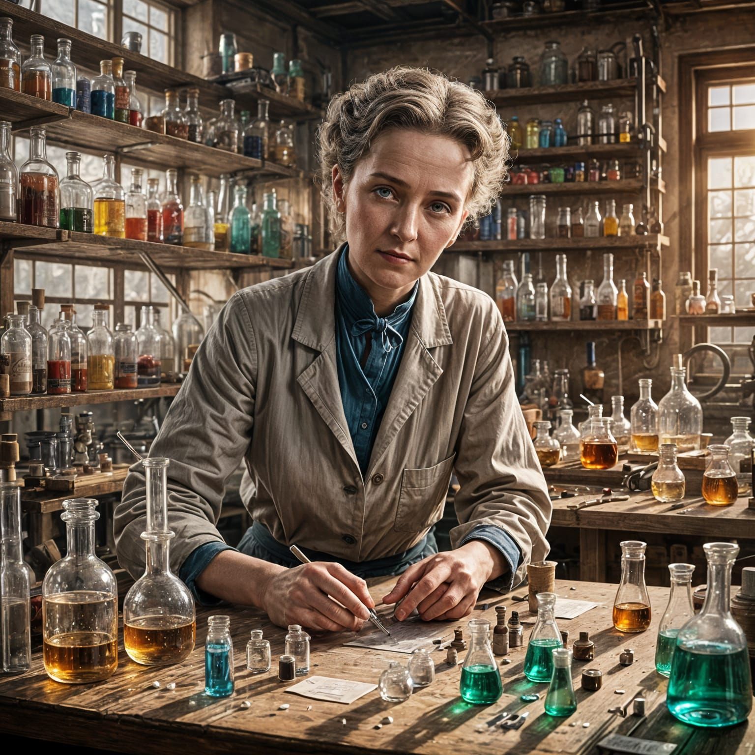 Madame Curie in Her Laboratory: Hyperrealistic Portrait