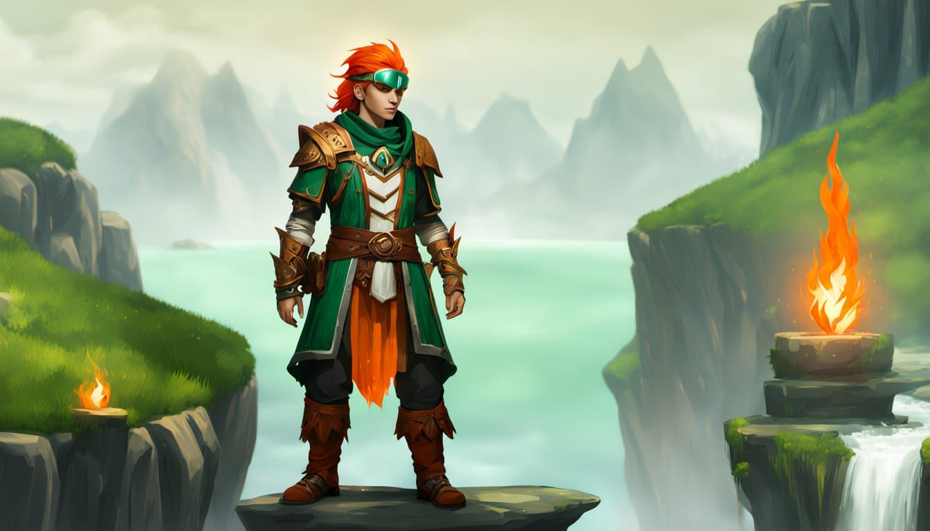 Fiery Teen Mage in Fantasy Landscape Concept Art