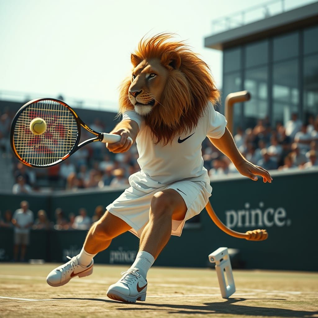 Lion Tennis Player in Hyperrealistic Style