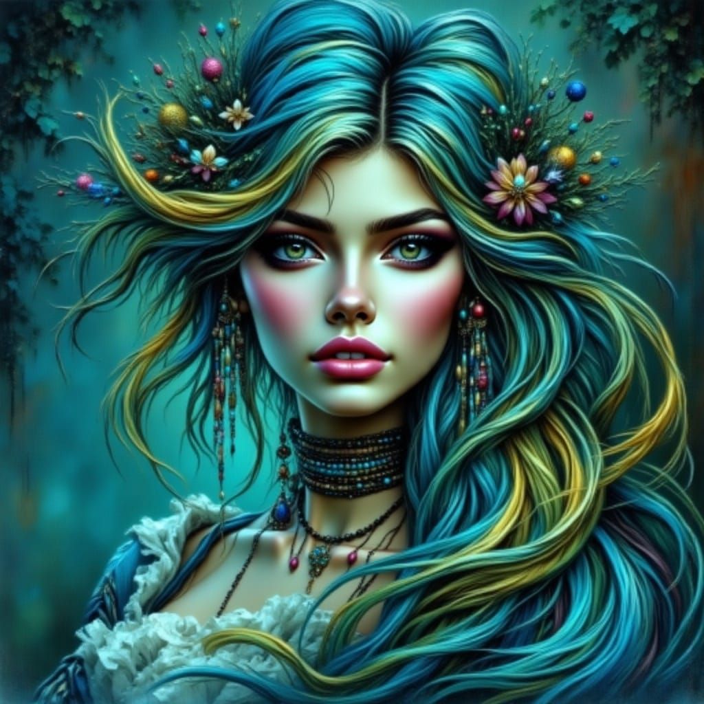 Alien Goddess with Lavender Eyes in Expressionist Style