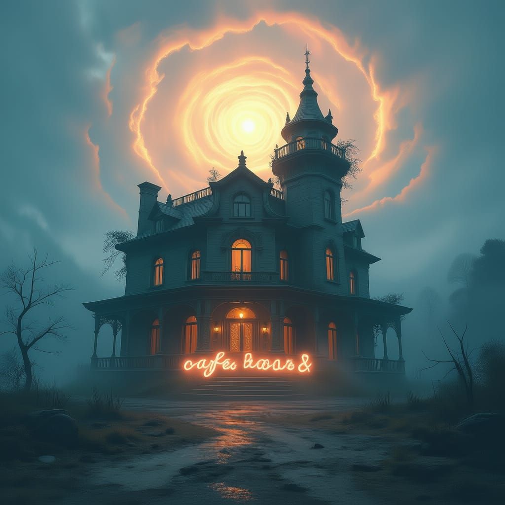 Ancient Enchanted Cafe in Cosmic Landscape