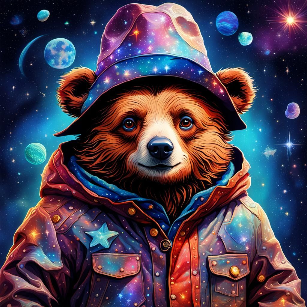 Paddington Bear in Holographic Cosmic Art Style