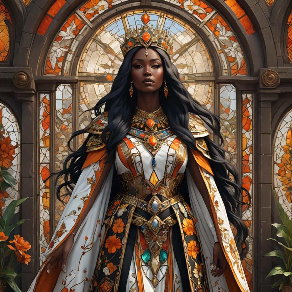 Stained Glass African Empress with Gold Jewels