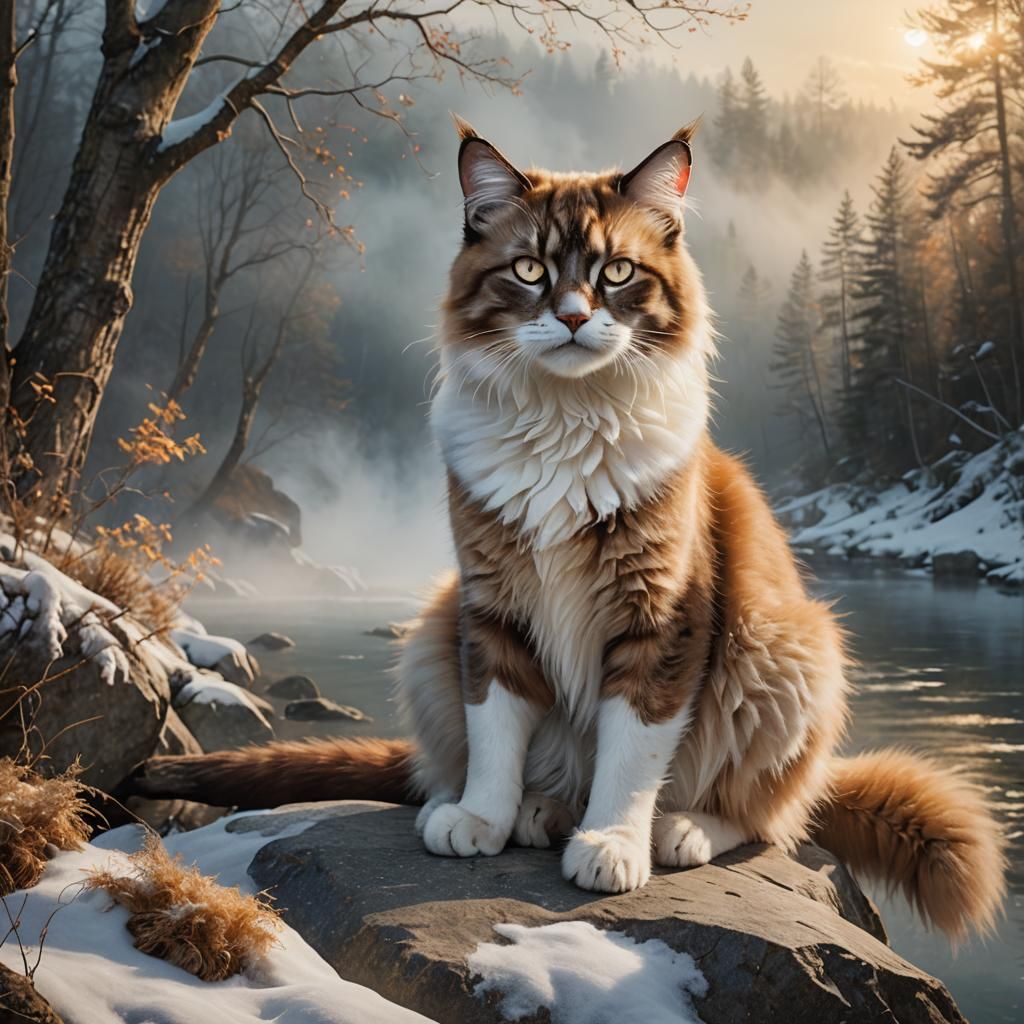Mystical Snowshoe Tomcat in Fantasy Landscape