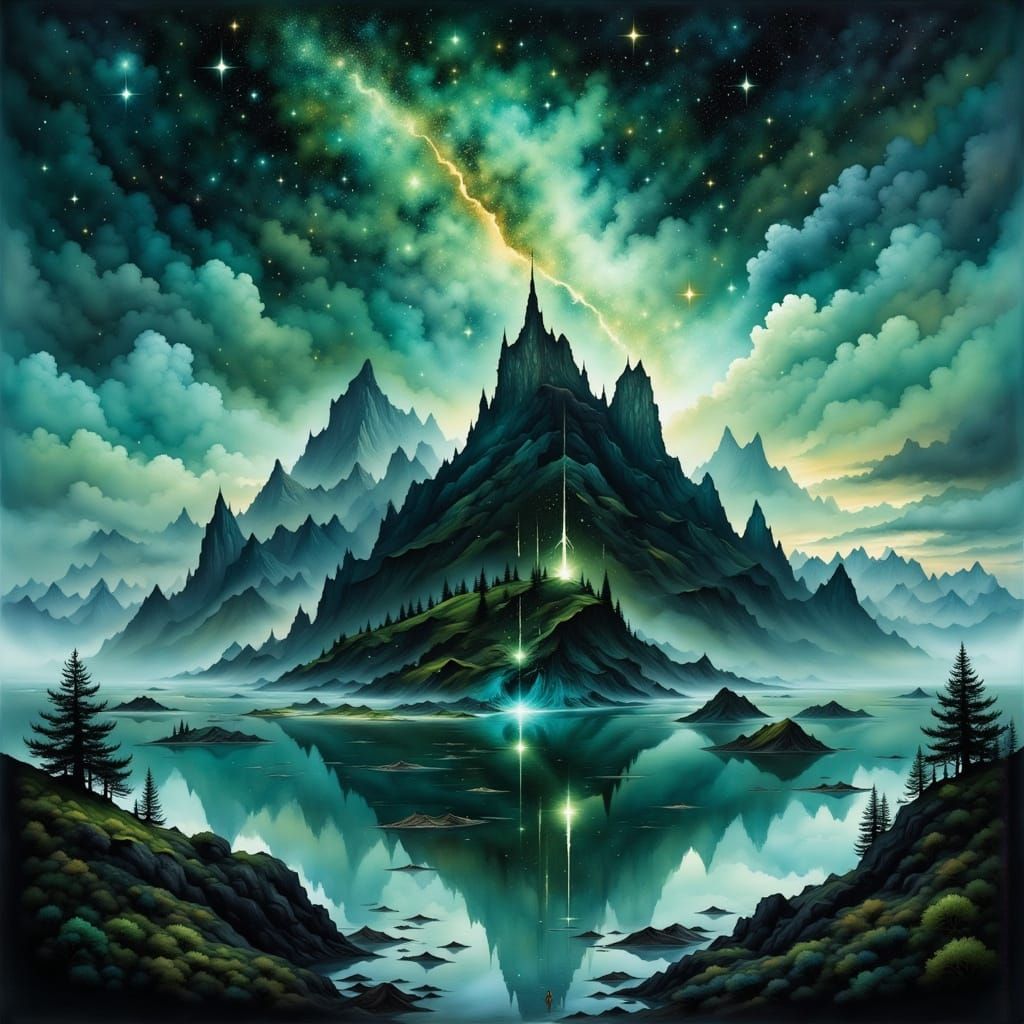 Stormy Island with Shooting Stars in Digital Art