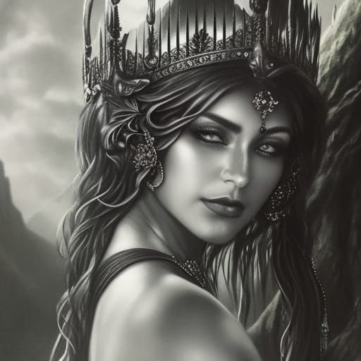 Fae Queen Pencil Sketch in Hyperdetailed Fantasy Art