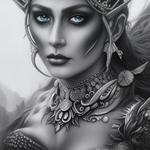 Fae Queen: Hyperdetailed Pencil and Charcoal Sketch