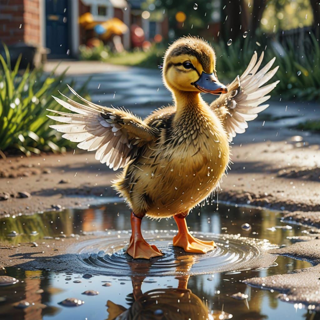 Duckling Dances in Puddle: Watercolor Children's Illustratio...