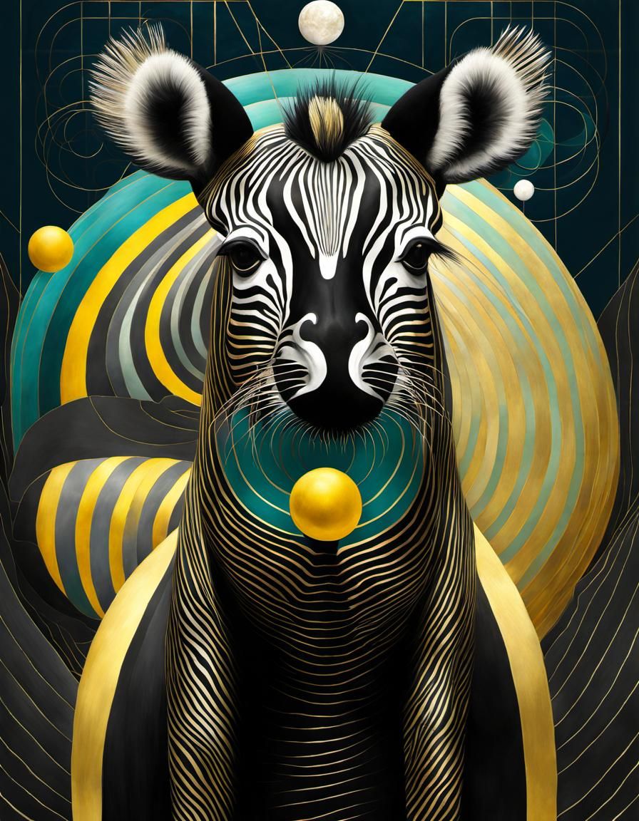 Abstract Zebra in Gold and Teal, Matte Painting
