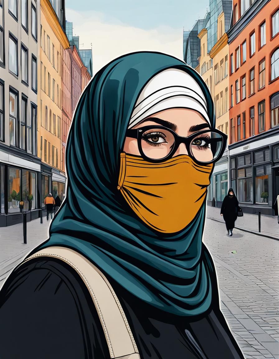 European Woman in Hijab Walking in Hamburg