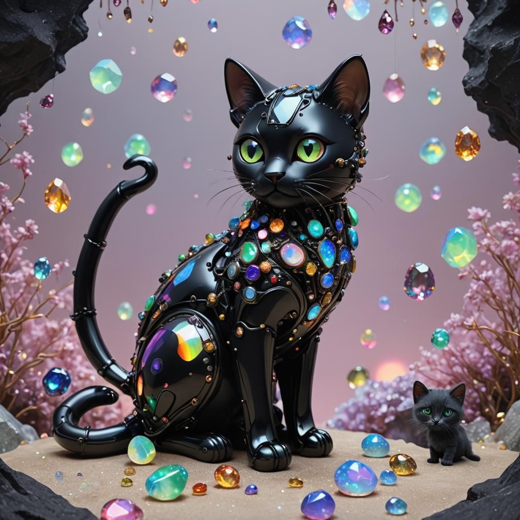 Rainbow Opal Robotic Cat in Gem World