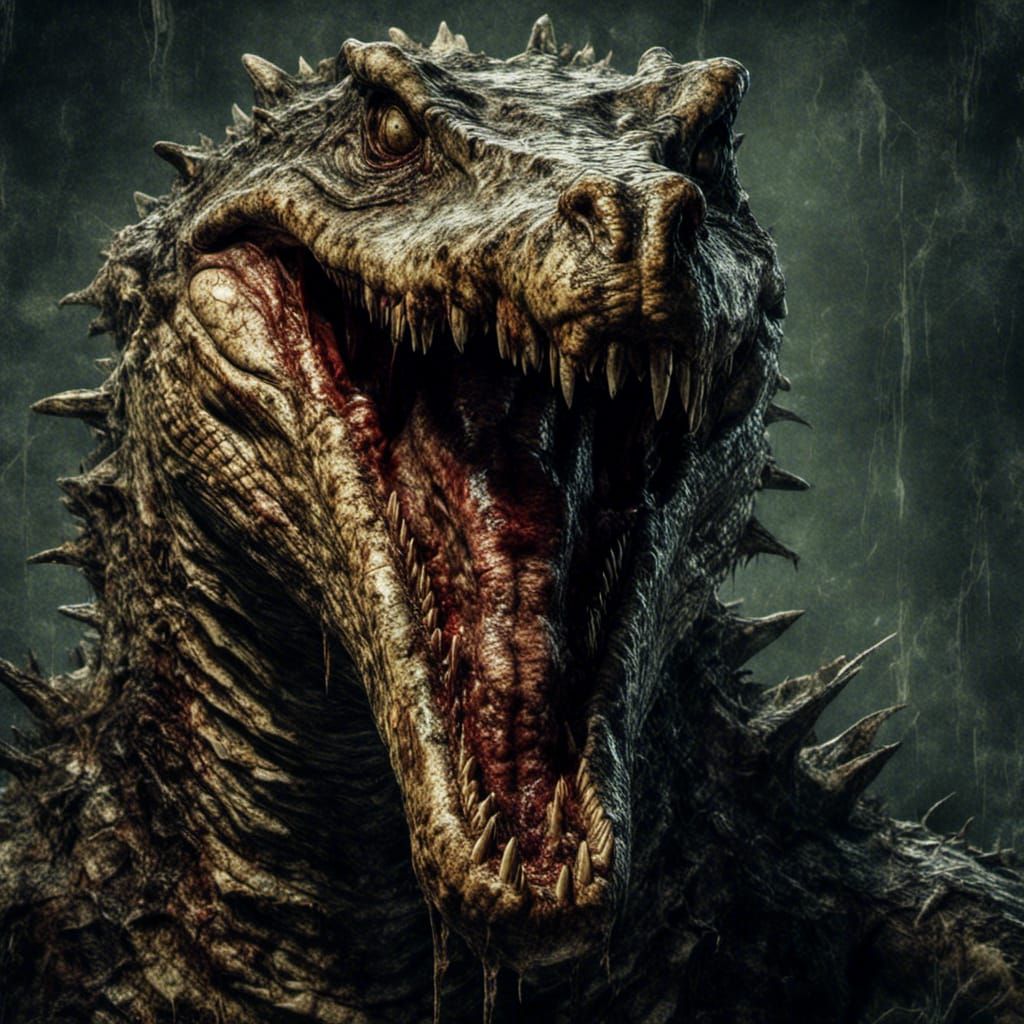 Macabre Zombie Demon Crocodile with Open Mouth