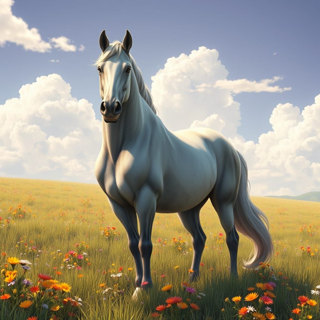 Majestic Pregnant Horse in Vibrant Meadow