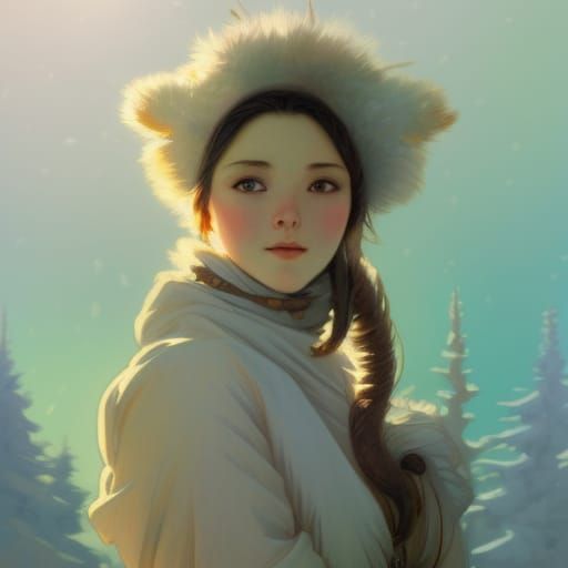 Winter Squirrel Portrait in Ghibli-Mucha Style