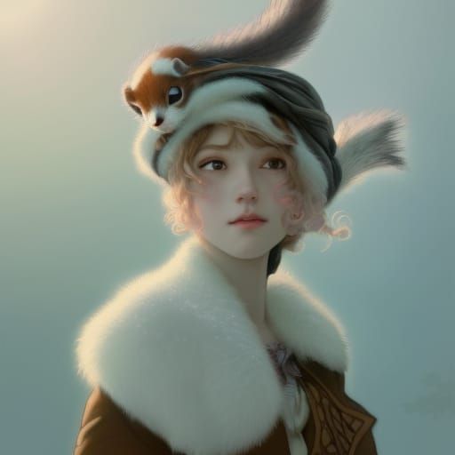 Squirrel in Winter Snow, Studio Ghibli Style