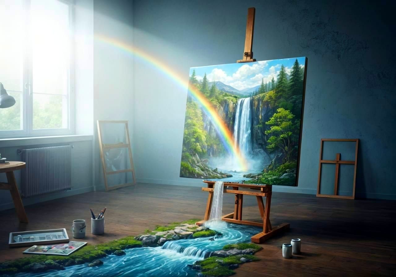 Art Springs to Life: Waterfall Rainbow & River Escapes Canva...