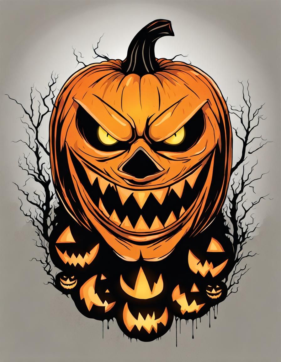 Scary Halloween Jack-o'-Lantern in Detailed 2D Art