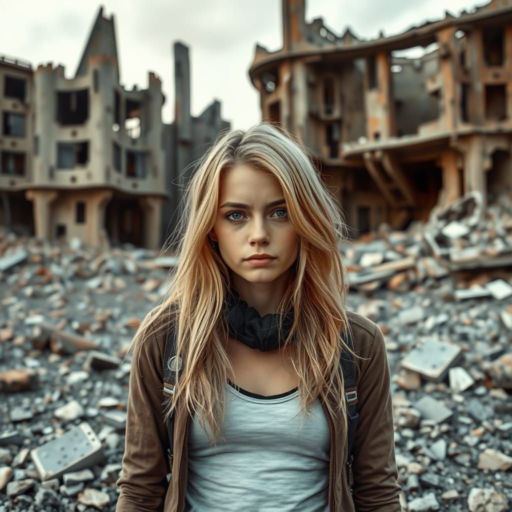 Post-Apocalyptic Woman in Ruins