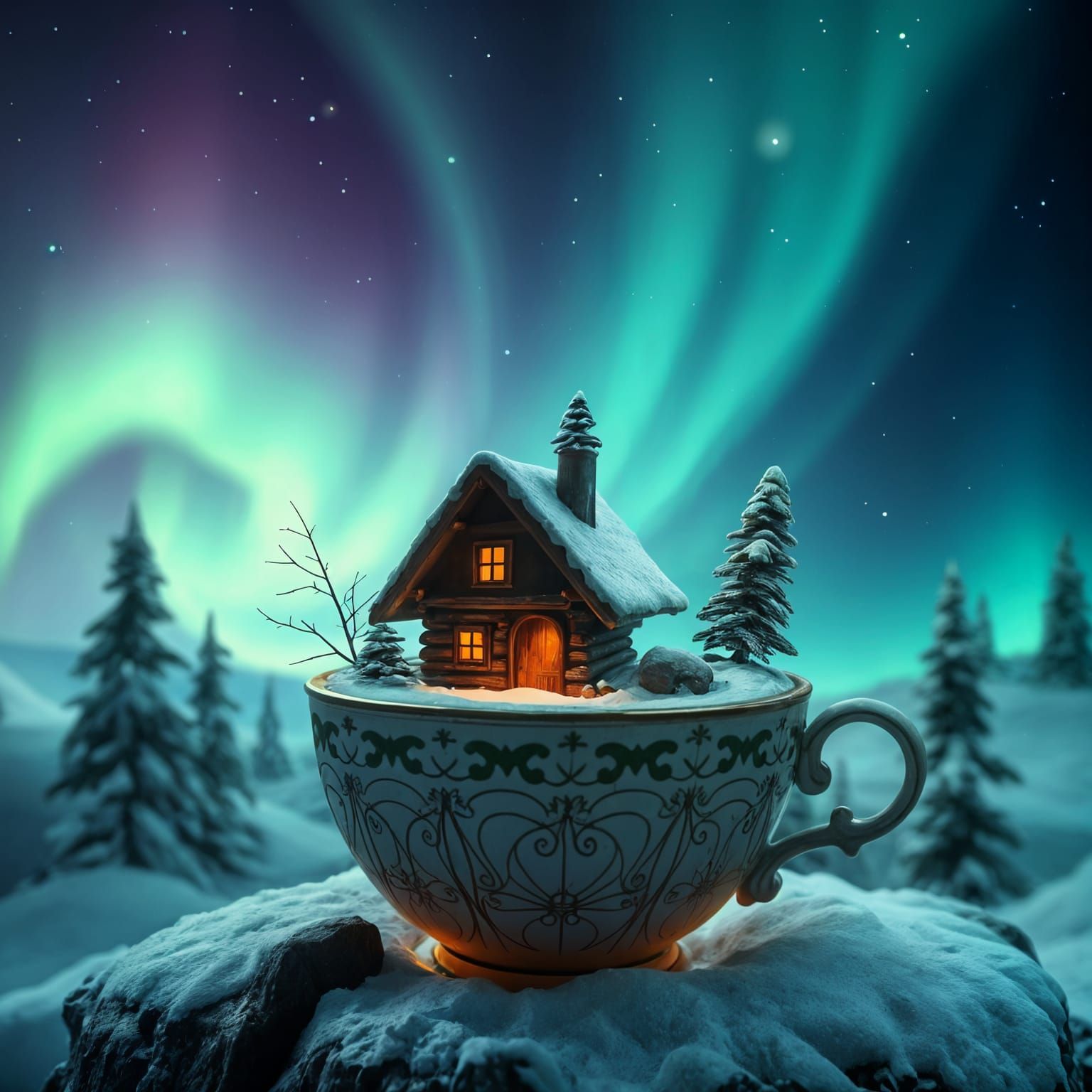 Whimsical Northern Lights Tea Cup World