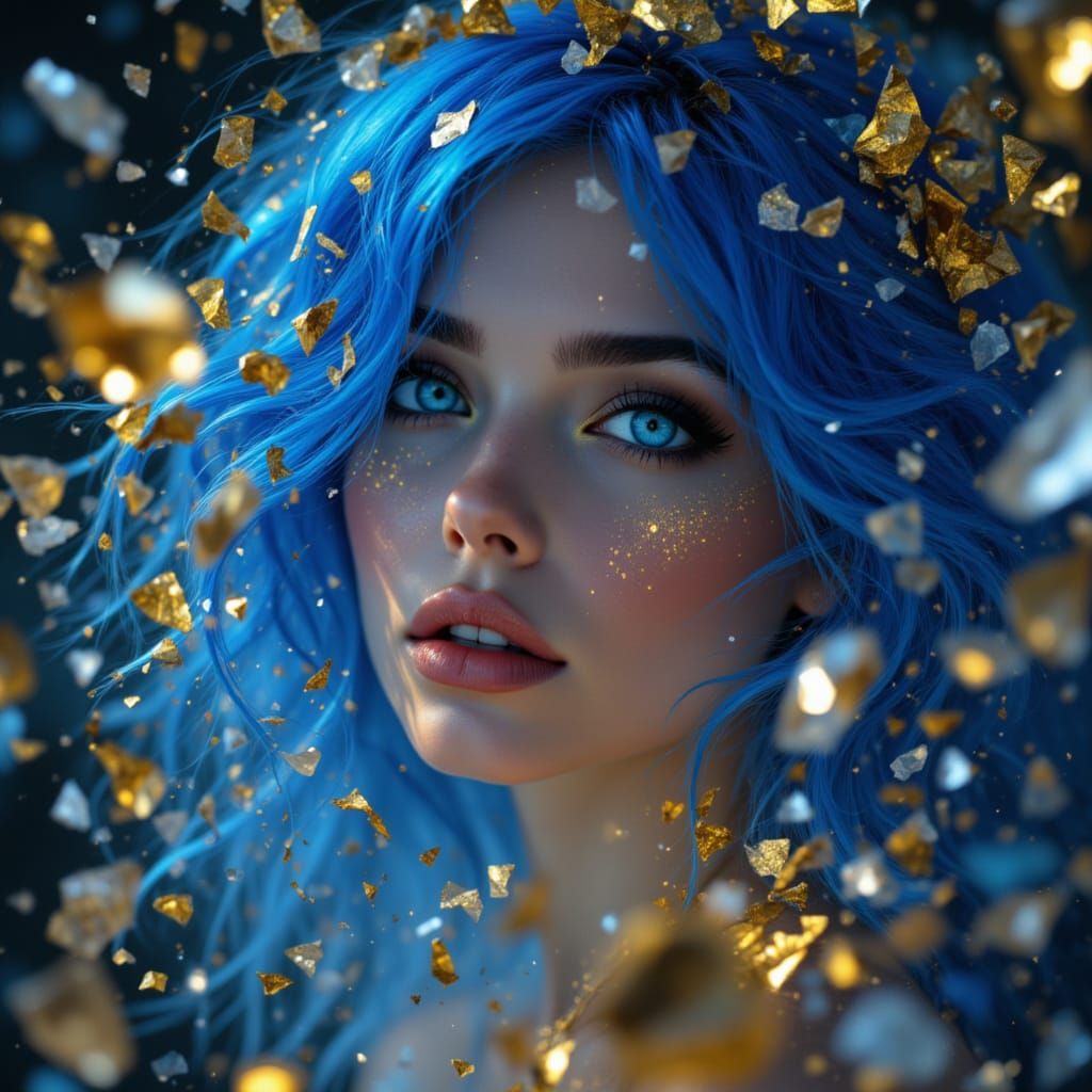 Alt Woman with Blue Hair and Gold Shards