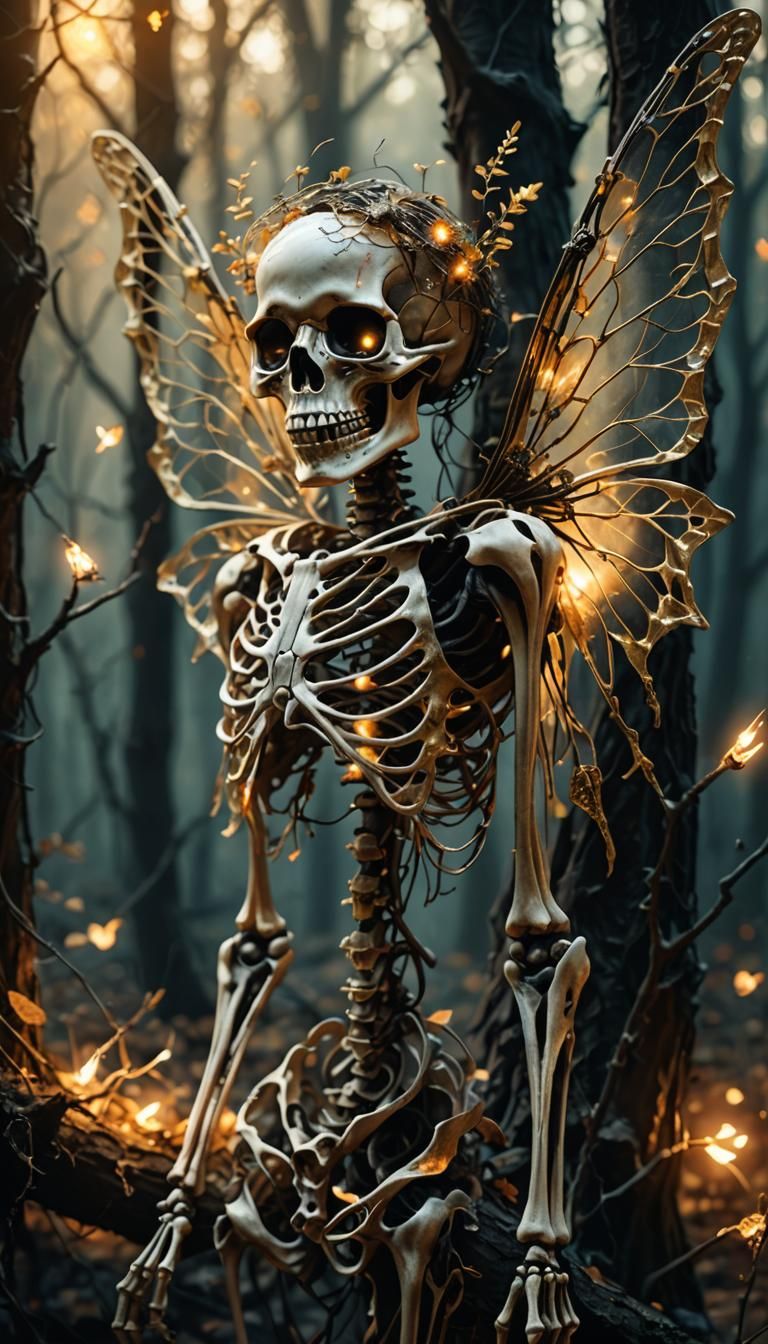 Fairy Skeleton with Gossamer Wings in Dark Fantasy Art