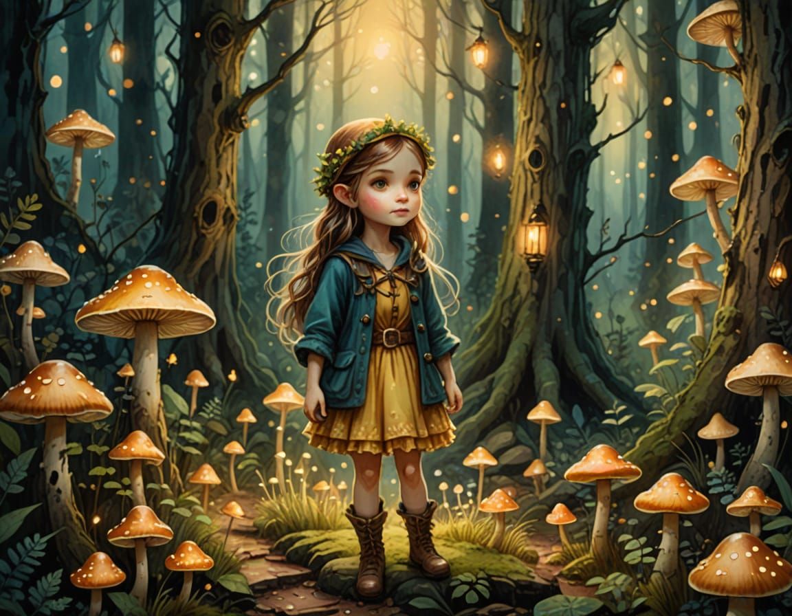 Whimsical Woodland Girl in Enchanted Forest