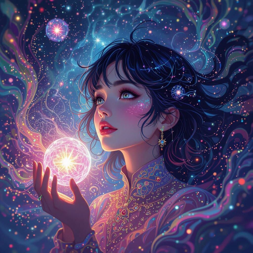 Cosmic Astral Illustration in Mixed Media Style
