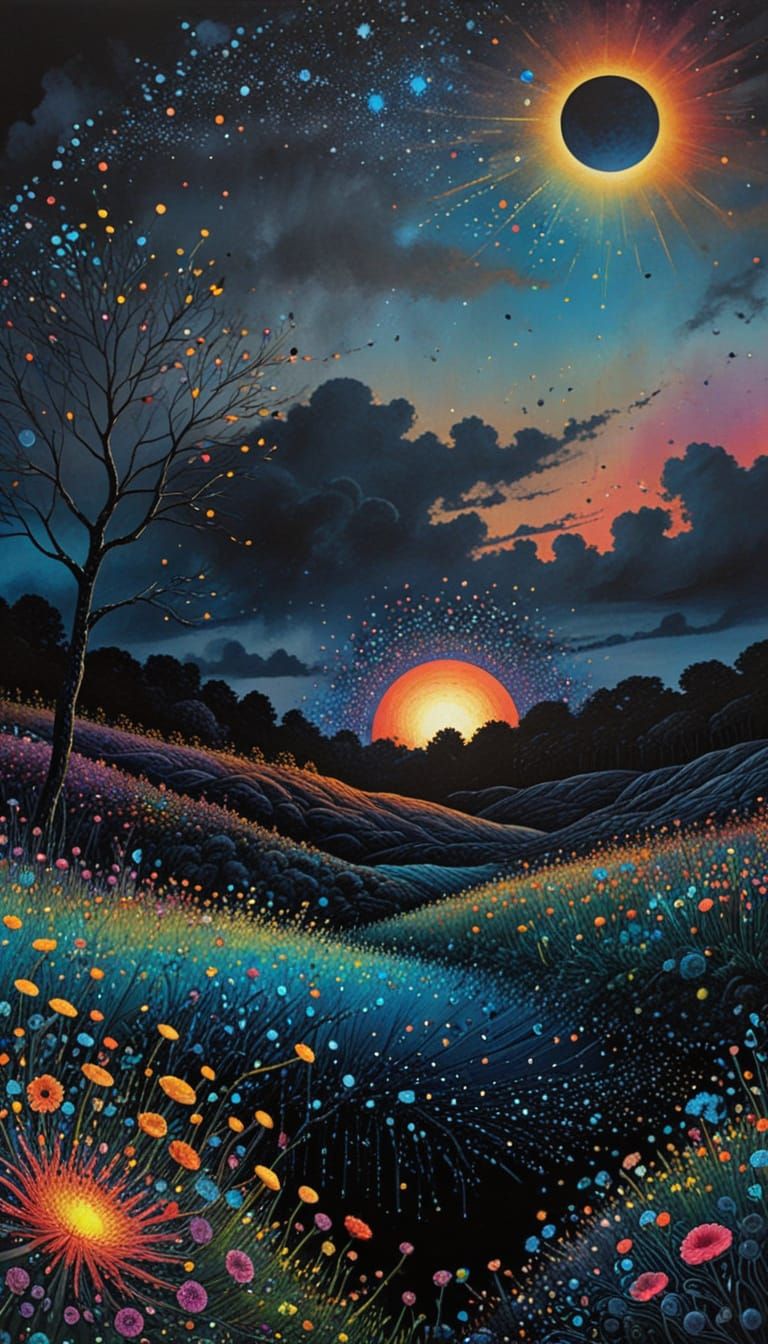 Elegant Black Sunset in Memphis Design