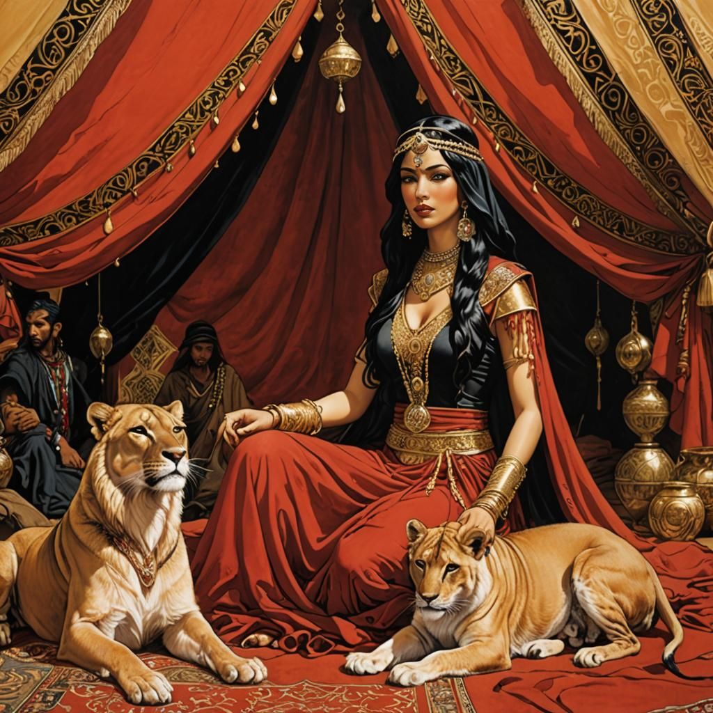 Arabian Princesses in Tent, Milo Manara Style