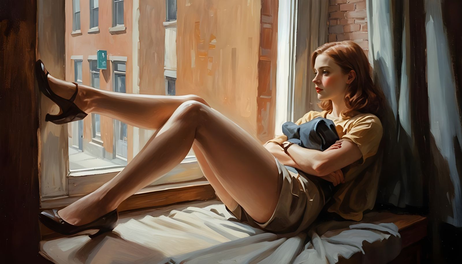 Girl in Window: American Realism Painting