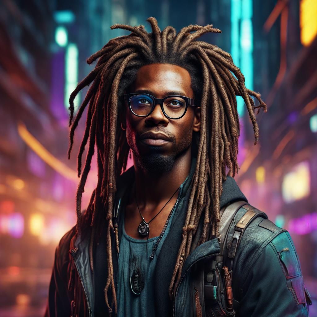 Cyberpunk Portrait of a Man with Dreadlocks