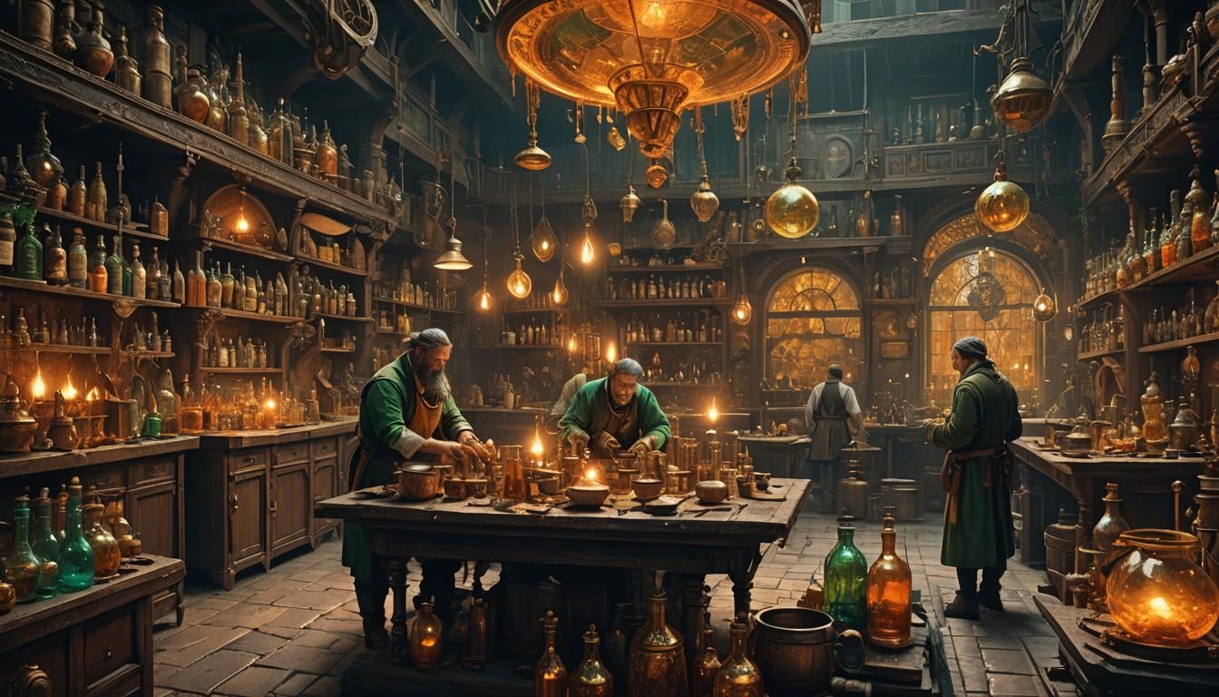 Victorian Alchemist's Lab with Trapped Spirits