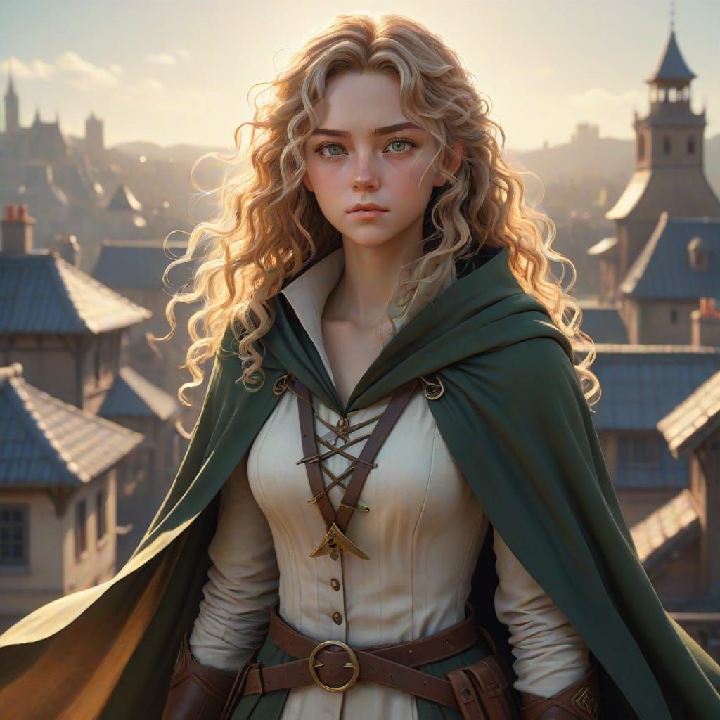 Medieval Fantasy Maiden with Determined Expression