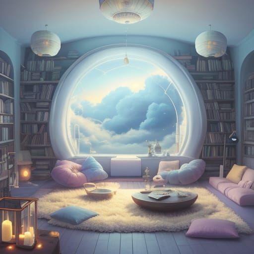 Whimsical Cloudside Sanctuary in Dreamy Studio Ghibli Style