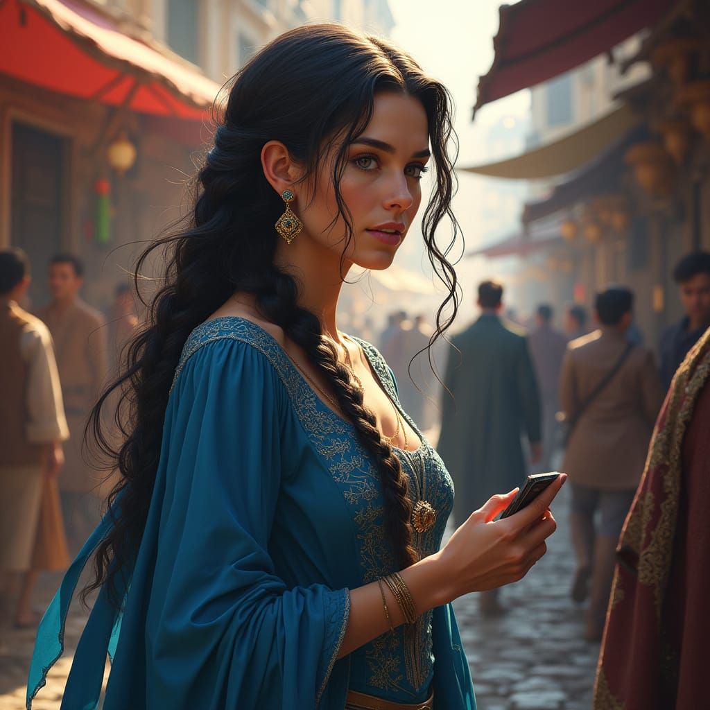 Nynaeve al'Meara in Caemlyn Marketplace, High Fantasy Art