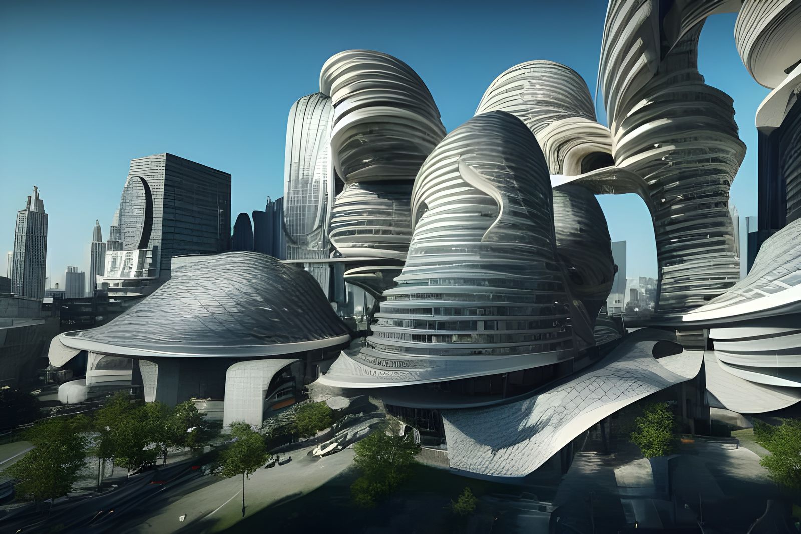 Futuristic Cityscape with Organic Architecture in 8K