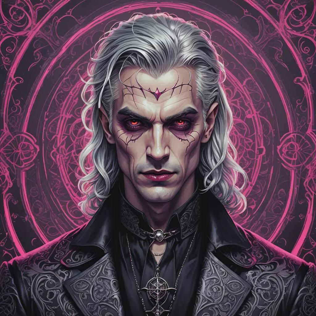 Bohemian Vampire Man with Silver Hair in Gothic Style