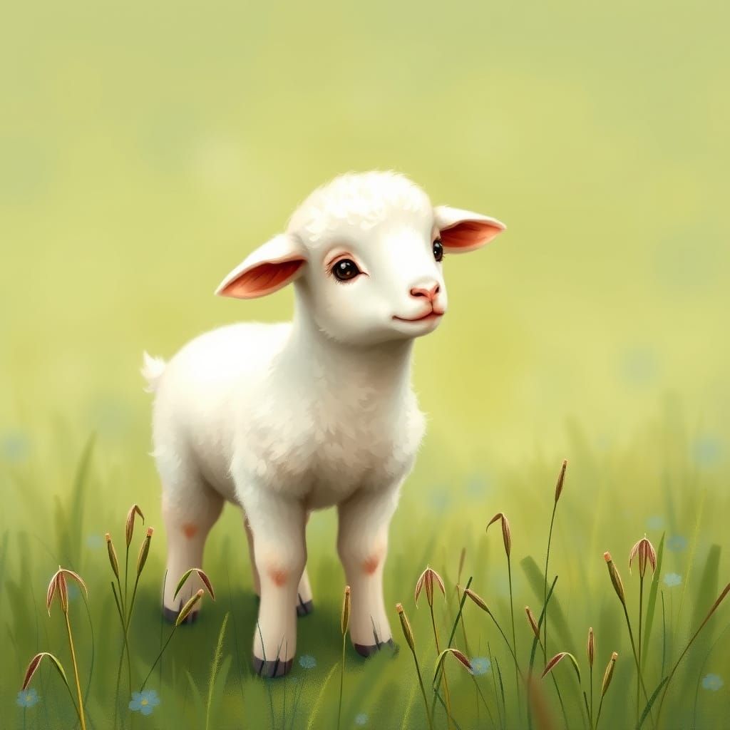 Nervous Lamb in a Meadow, Beatrix Potter Style