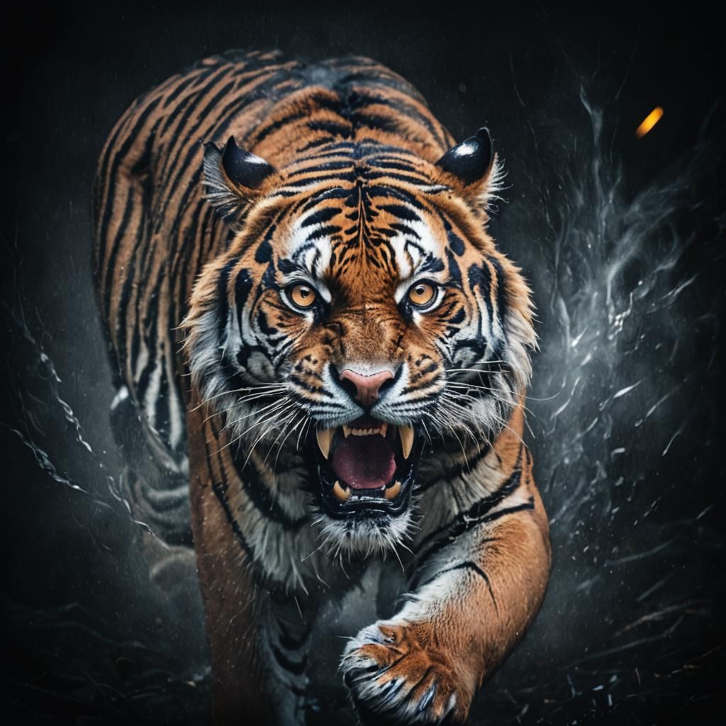 Dramatic Macro Photo of Tiger Emerging from Darkness