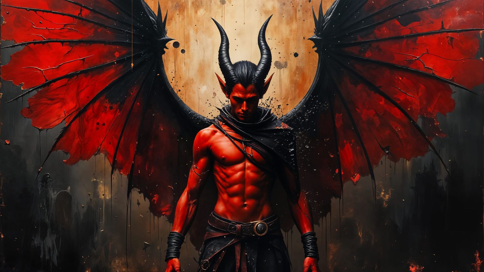 Dark Oil Paint Tiefling with Majestic Wings