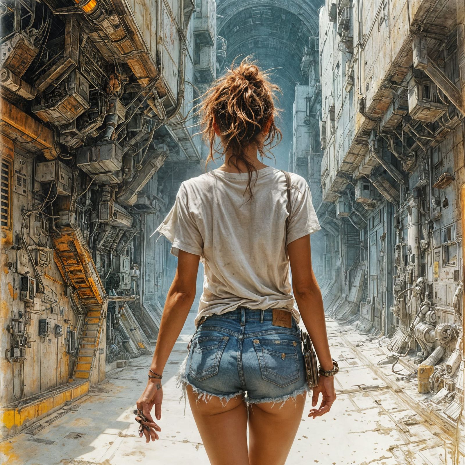 Space Smuggler in Sci-Fi Station, Detailed Illustration