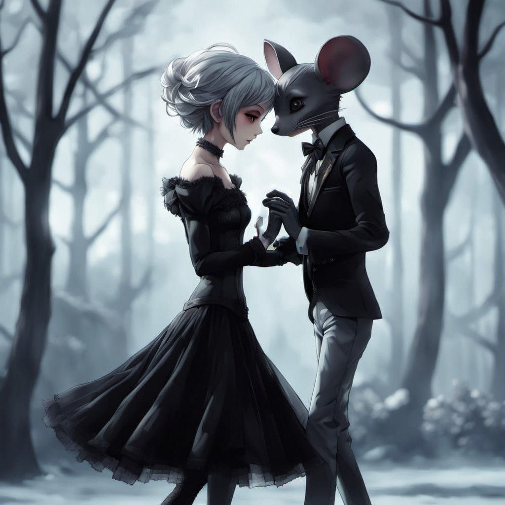 Dramatic Gothic Romance Scene in Tim Burton's Style