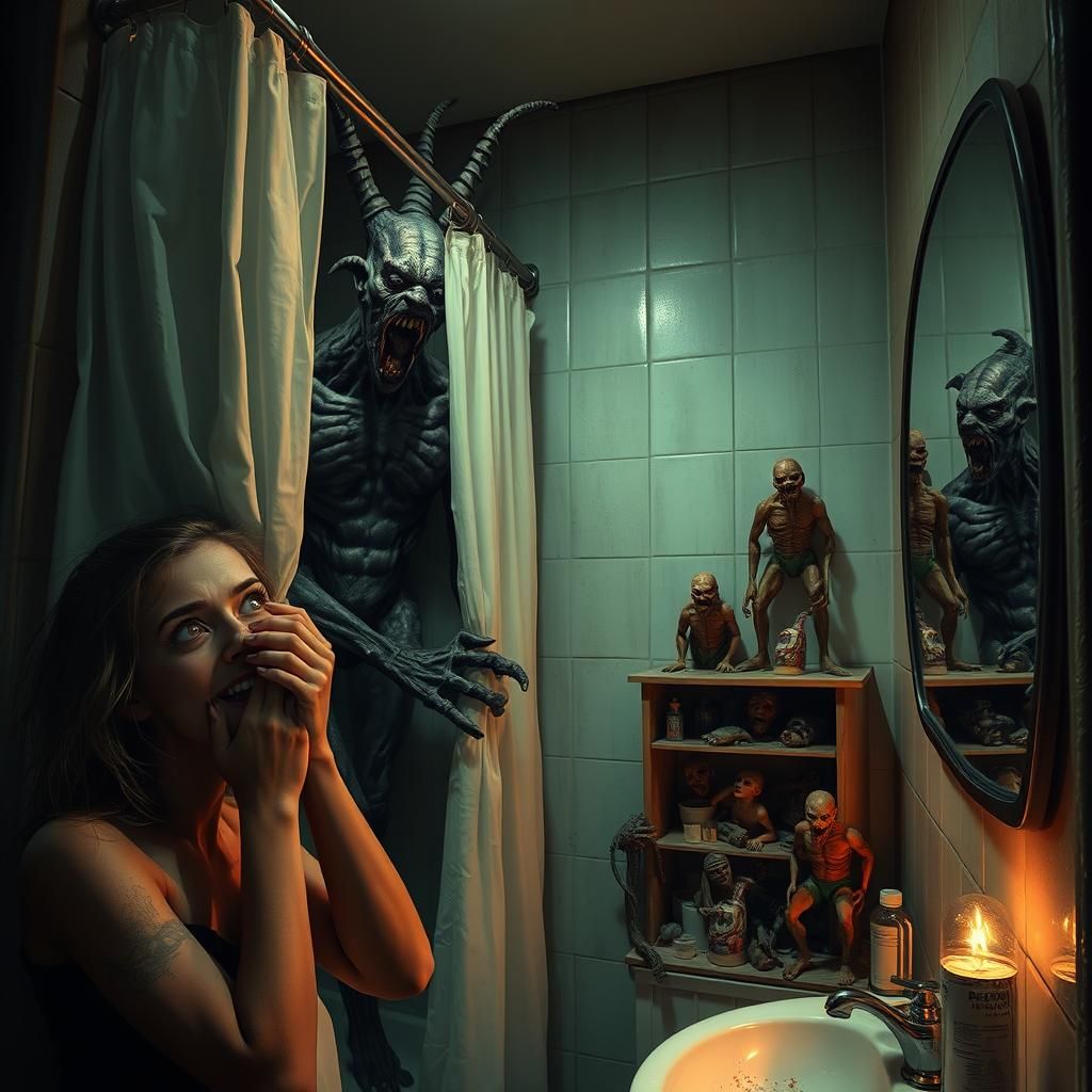 Terrifying One-Eyed Demon in Bathroom Mirror
