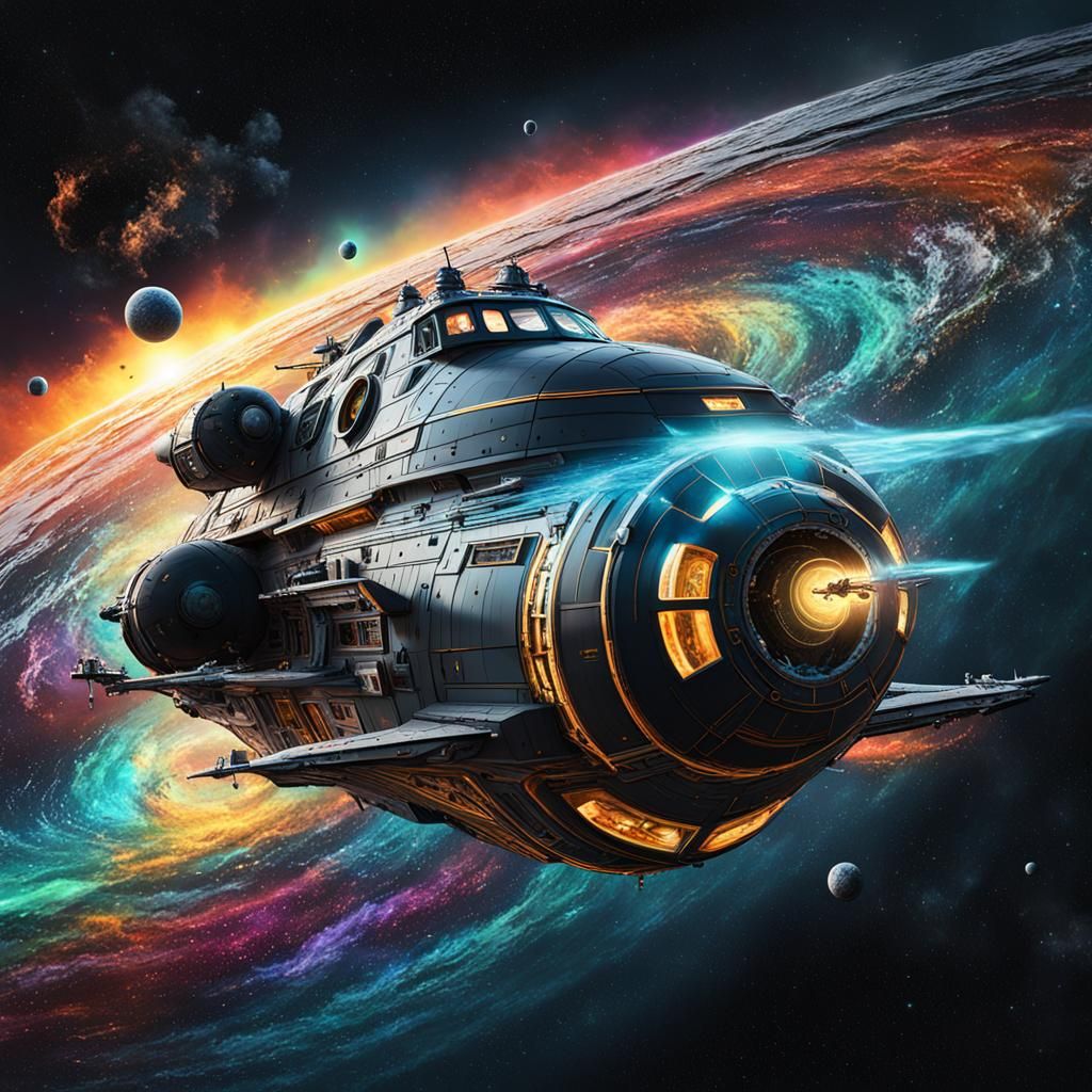 Space Cruiser Enters Black Hole in Dali Style