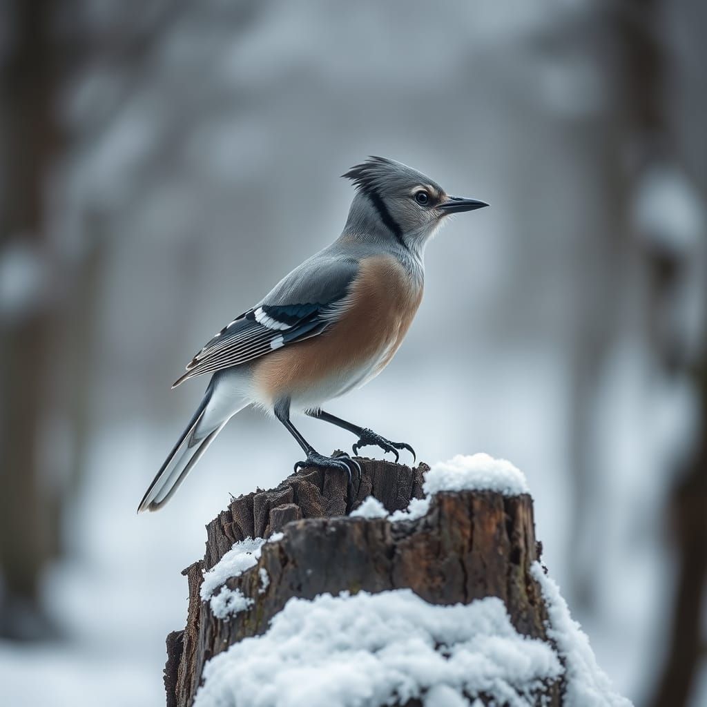 Eurasian Jay Portrait in Snowy Forest