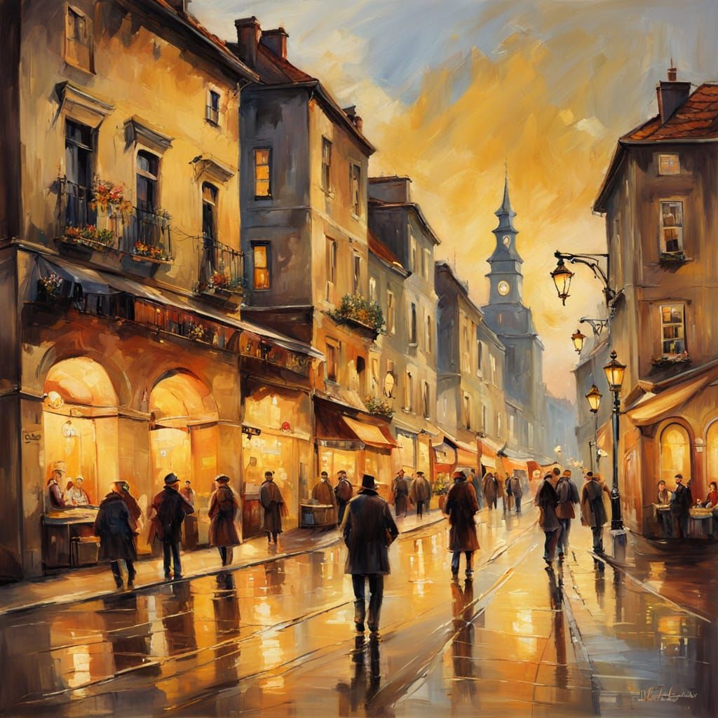 Impressionist Cityscape at Dusk in Royo Style