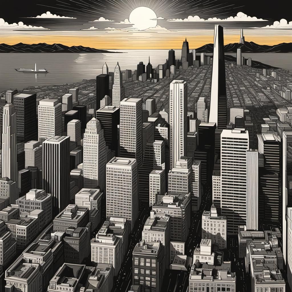 San Francisco Sunset: Minimalist Flat Design Poster