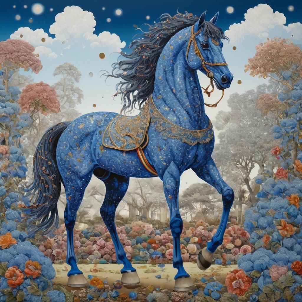Blue Horse in a Raqib Shaw Style
